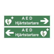 Skylt, AED Hjärtstartare med pil, 400x96mm